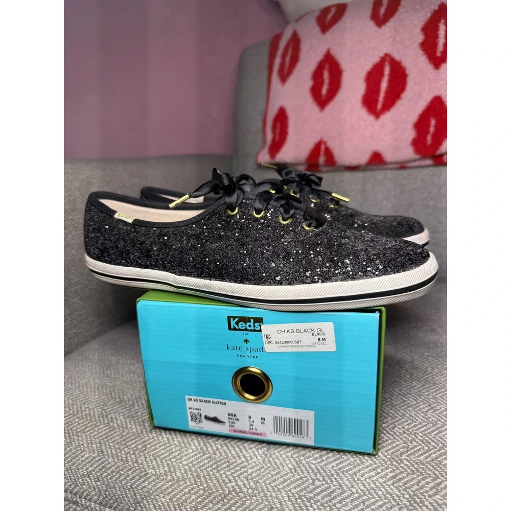 Keds x Kate Spade New York Black Glitter Champion Sneakers Women's 8M